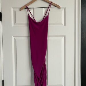 Chic Fuchsia Backless Dress with Spaghetti Straps